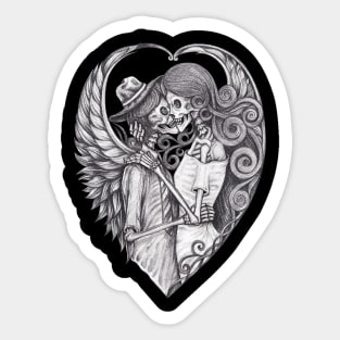 Skeleton lovers couple angel. Sticker